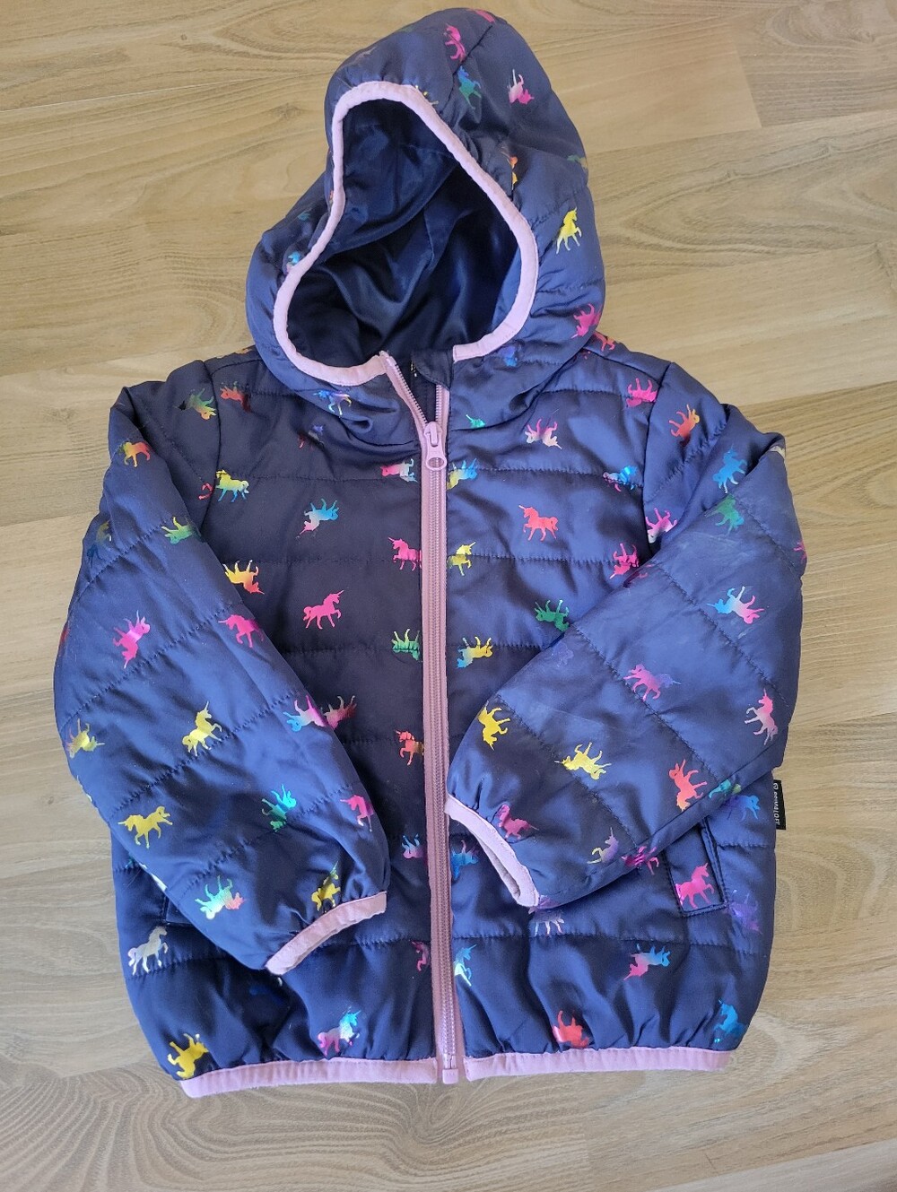 Joe Fresh Navy Puffer Jacket with Multicolor Unicorns